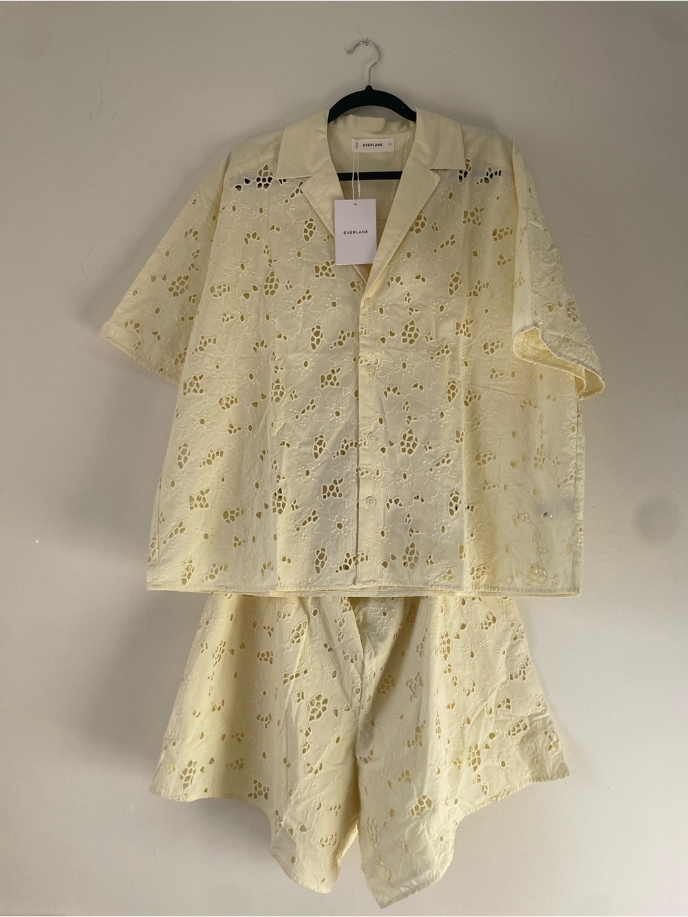 Everlane Eyelet Camp Shirt + Eyelet Pull-On Shorts Set | Light Yellow / XL / NWT - Picture 7 of 16